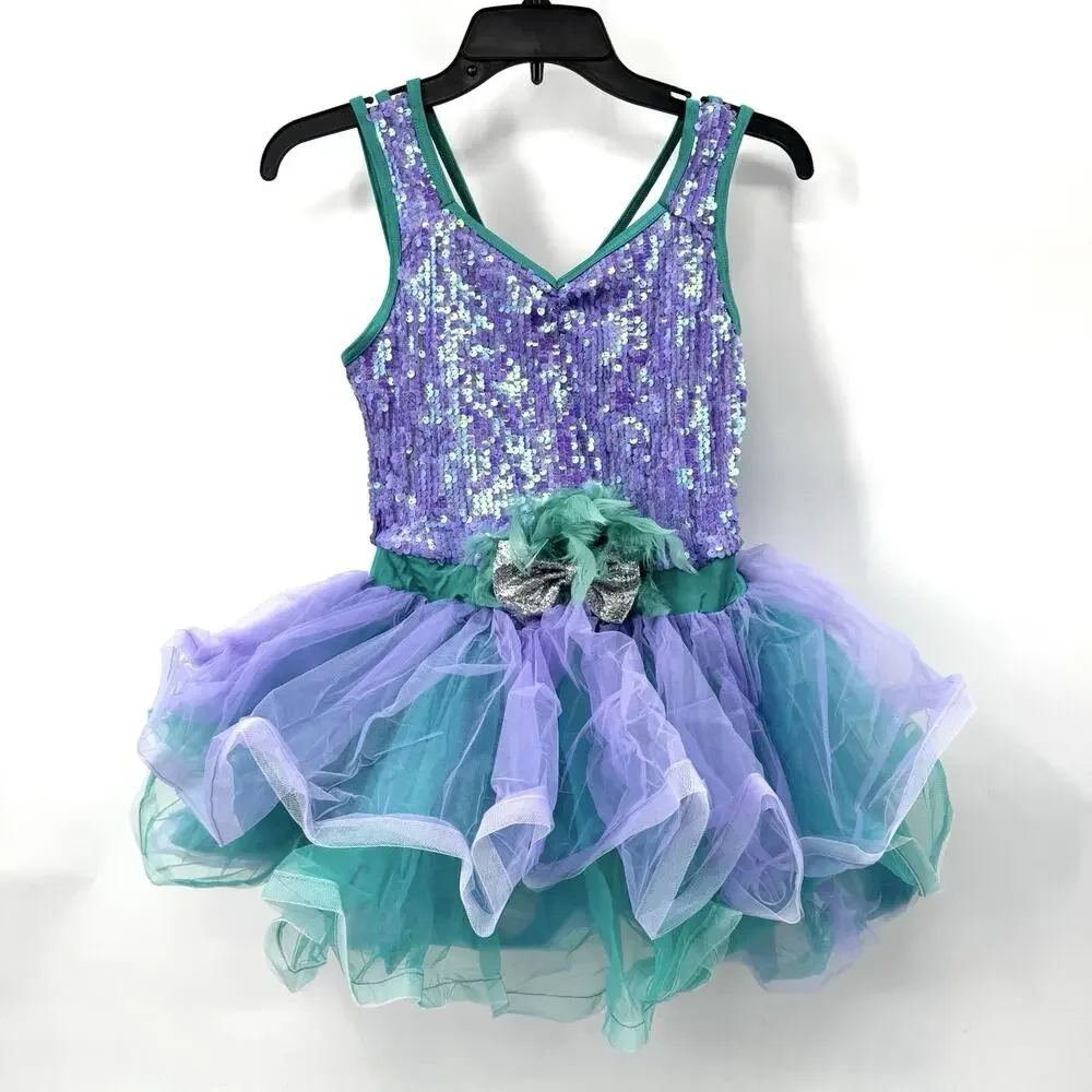 Weissman Showtime Go Bananas Violet Purple Teal Sequin Tutu Feathers 13837 XXLC